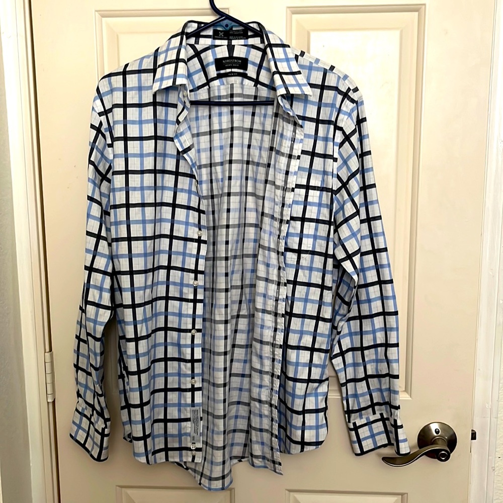 Nordstrom Mens Shop Trim Fit Casual Button Down Checkered Shirt- LIKE NEW